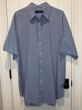 Ralph Lauren Navy and White Gingham Short-Sleeve Button-Down Shirt 2XLT